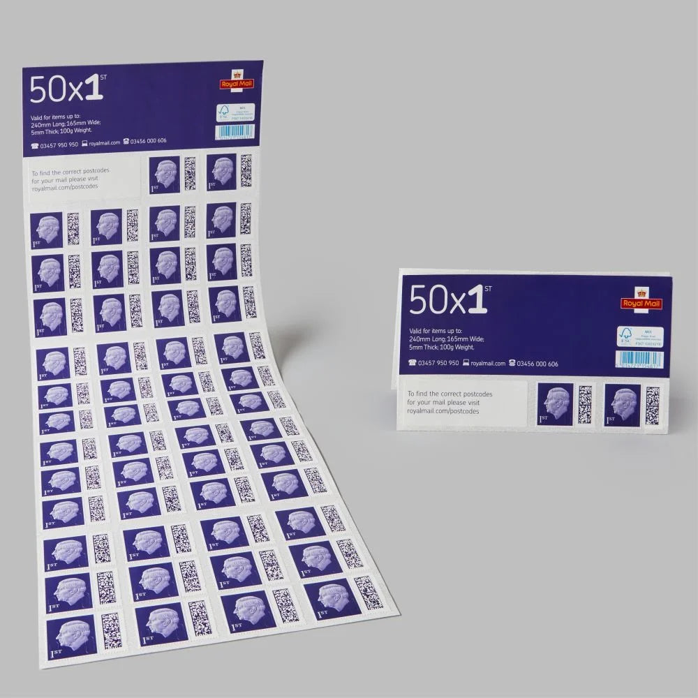 Royal Mail 50 x 1st Class Barcoded Postage Stamps (11% Discount)