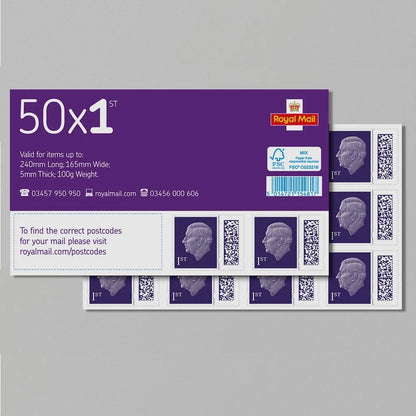 Royal Mail 50 x 1st Class Barcoded Postage Stamps (7% Discount)