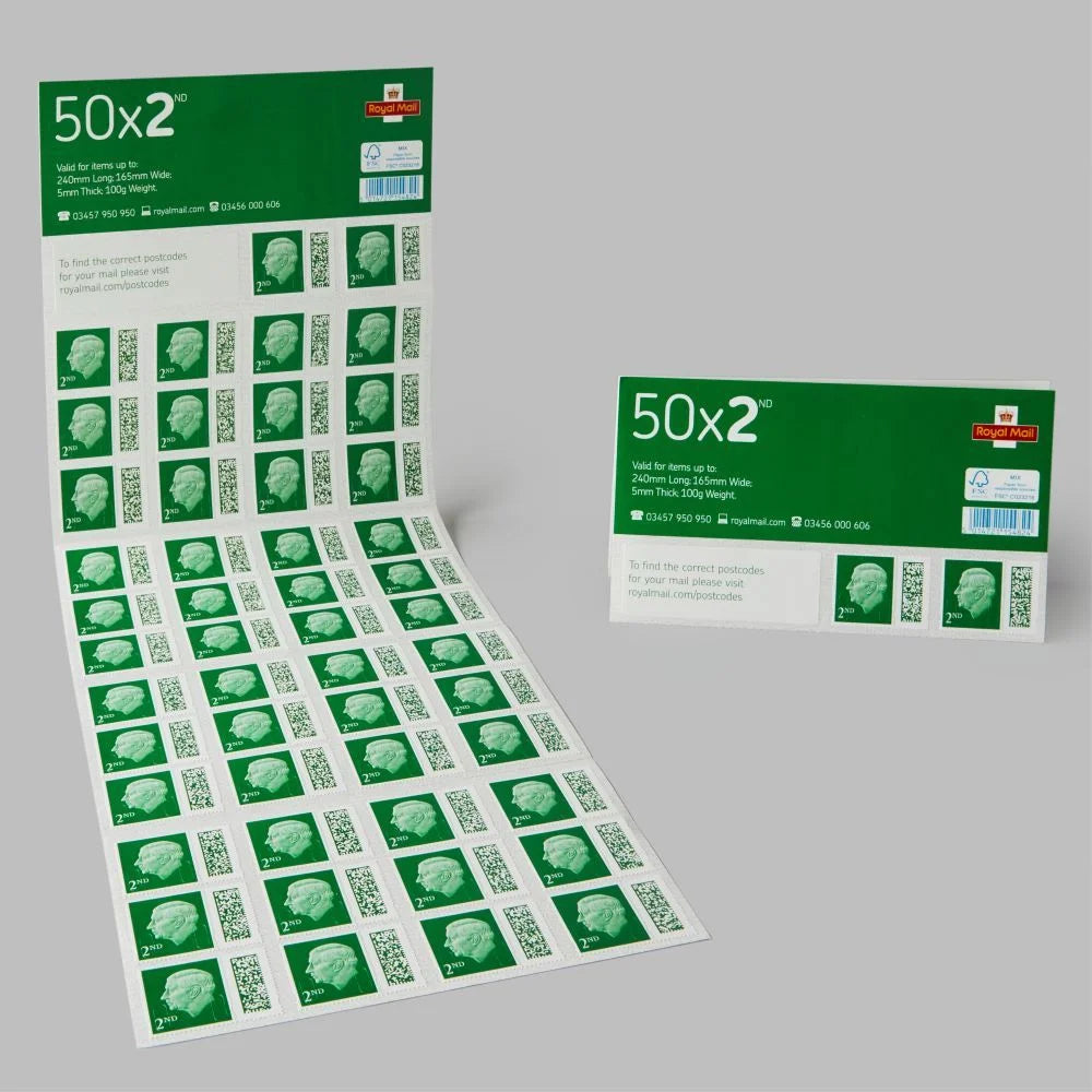 Royal Mail 50 x 2nd Class Barcoded Postage Stamps (3% Discount)